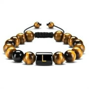 AUNOOL Initials Bracelets for Men Letter Link Handmade Natural Black Onyx Tiger Eye Stone Beads Braided Rope Meaningful Bracelet