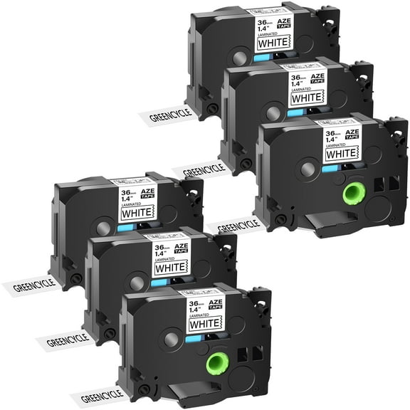 GREENCYCLE 6PK Compatible for Brother P-touch Black on White 36mm 8m TZ TZe TZe-261 TZ-261 TZe261 TZ261 Laminated Label Tape use in PT-530 PT-9400 PT-D800W PT-P900 Label Maker