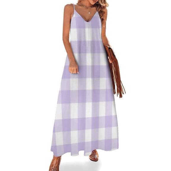 Lavender Gingham Sleeveless Dress Loose Women's Dress Dresses Luxury Evening Dresses