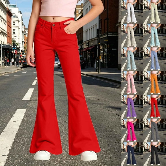 Girls Uniform Pants Size14-16 Flare Pants Dress Pants Kids School Uniform Bell Bottoms Back To School Clothes Light Blue