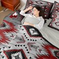 thumbnail image 4 of Homewish Vintage Western Aztec Bedding Comforter Set 7pcs for Adult, Grey Red Square Triangle Queen Bedding Sets, Mandala Style Reversible Queen Sheet Sets, Microfiber Bedroom Decor, 4 of 7