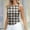 Dark Gray, variant on Sleeveless Casual Shirts Slim Cami Shirts Plaid Print Round Neck Pleated Fitted Sleeveless Blouse
