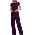 thumbnail image 4 of cfhntfmh Lounge 2 Piece Sets Summer Short Sleeve Ruched Tops Wide Leg Pants Tracksuit Matching Outfits, 4 of 7