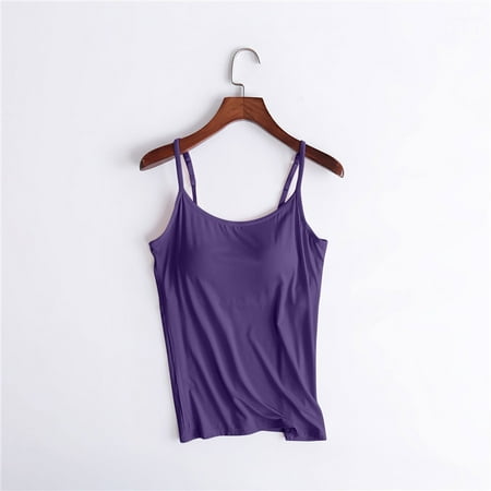 Luxalzxs Tank Top with Built in Bra for Women Summer Casual Fashion Loose Solid Color Sleeveless Crew Neck Camisole without Steel Ring Underwear Yoga Sports Tank