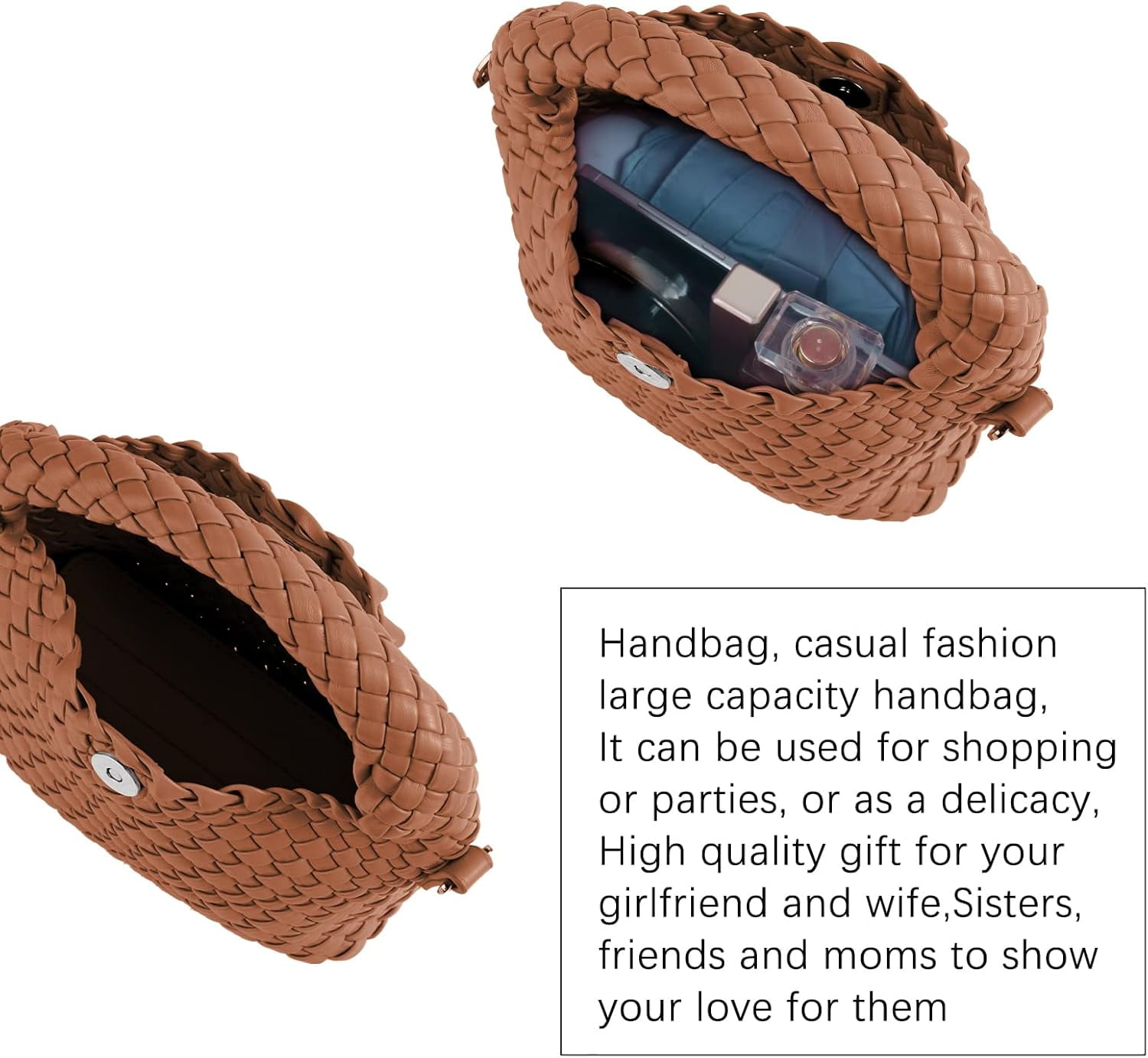 MMYGU Women Woven Tote Small Crossbody Bag, Weave Quilted Purse Square Shoulder Bag Woven Handbag with Detachable Strap