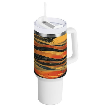 

40 Oz Car Handle Water Bottle 10.8x3.85 Inch Handle And Straw Travel Water Bottle Reusable Stainless Steel Water Bottle Wave Sunset