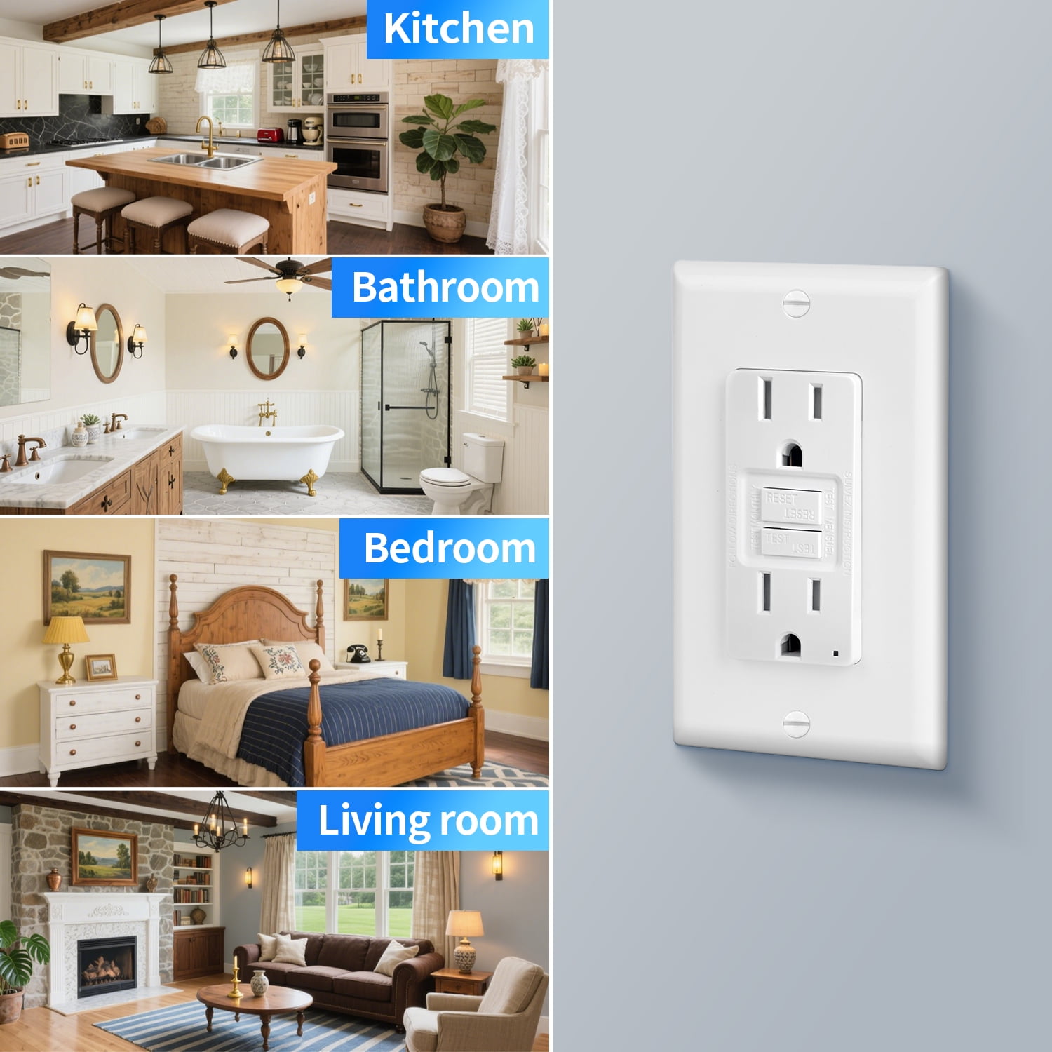 (10-Pack) GPG1115-TR, 15A 125V GFCI Duplex Receptacle Electrical Outlet