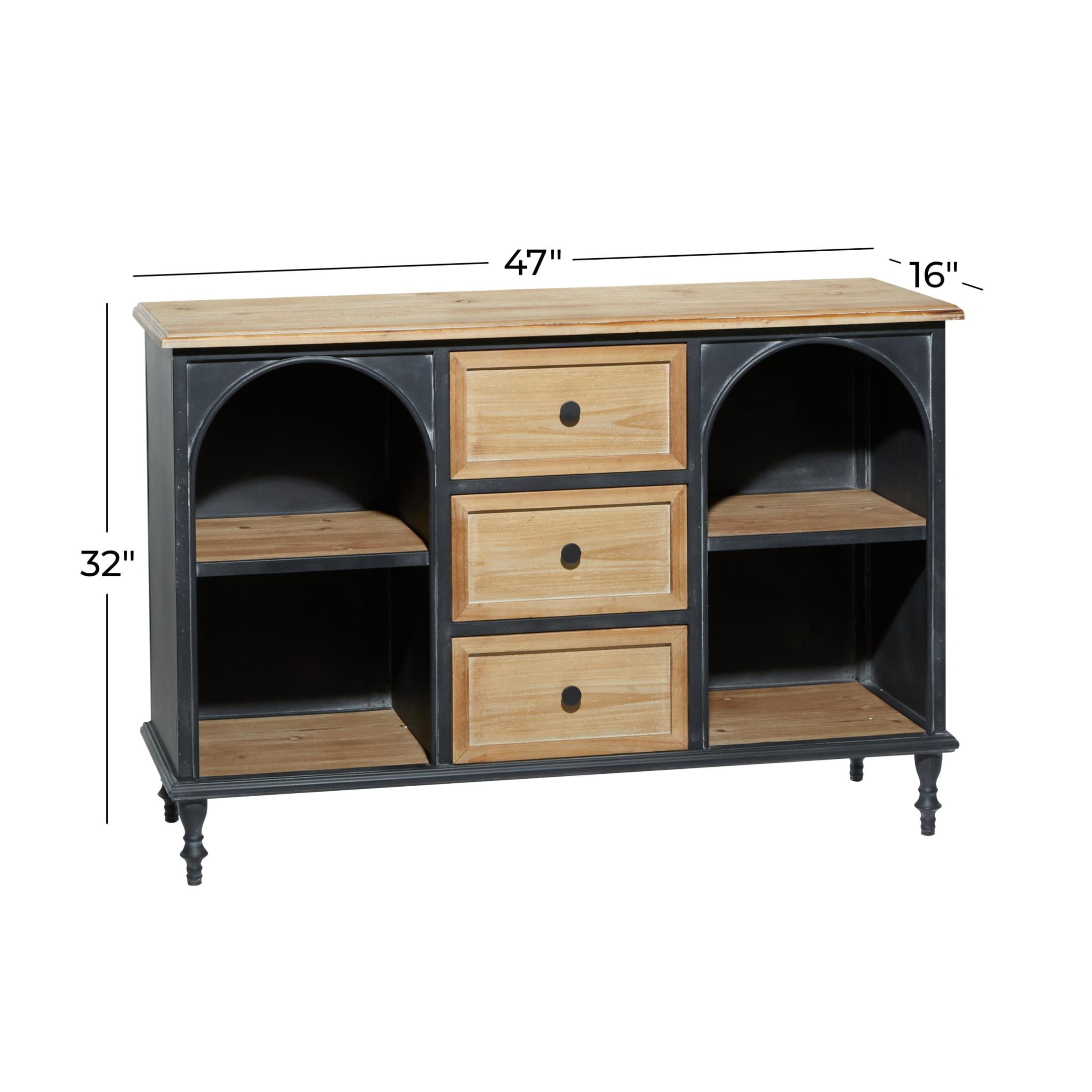 DecMode 47" x 32" Brown Wood 3 Drawer and 4 Shelf Cabinet, 1-Piece