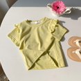 thumbnail image 5 of GiLiling Girls Cute T Shirt Ruffle Short Sleeve Pullover Top Toddler Girl Solid Color Crewneck Tee Kids Summer Casual Shirt (Light Yellow, 3-4 Years), 5 of 7