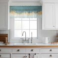 thumbnail image 5 of Abstract Gradient Teal Gold Semi Sheer Valance Curtains Shinny Gold Geometric Voile Valances Curtain Rod Pocket Small Window Treatment for Kitchen Bathroom Cafe 60"x18", 5 of 9