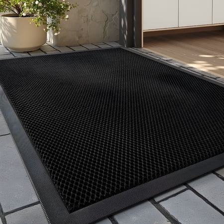 RLESO 2026 New Outdoor Mat 17X30" Front Door Mat Non Slip Rubber Doormat Low Profile Welcome Mat for Outside Absorbent Dirt Trapper Outdoor Doormat with Elastic Mesh Surface Heavy Duty Floor Mat