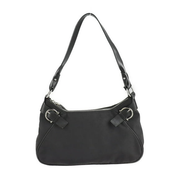 Pre-Owned Salvatore Ferragamo Gancini Shoulder Bag 21 4436 Nylon Canvas Leather Black... (Good)