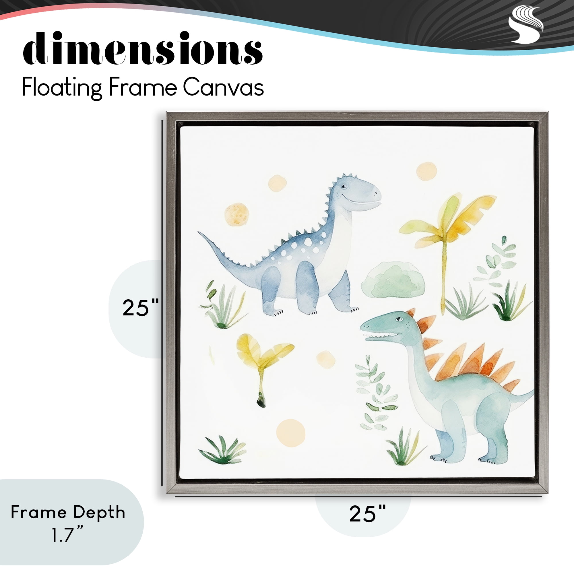Stupell Industries Dino Wonderland Friends Gray Framed Floater Canvas Wall Art, design by Lazar Studio