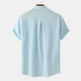 thumbnail image 4 of MIUOWANP Men's Pullover Shirts Short Sleeve Casual Solid Color Buttons Beach Shirt Stand-up Collar Business Casual Blouse Size XL(10)Light Blue, 4 of 9
