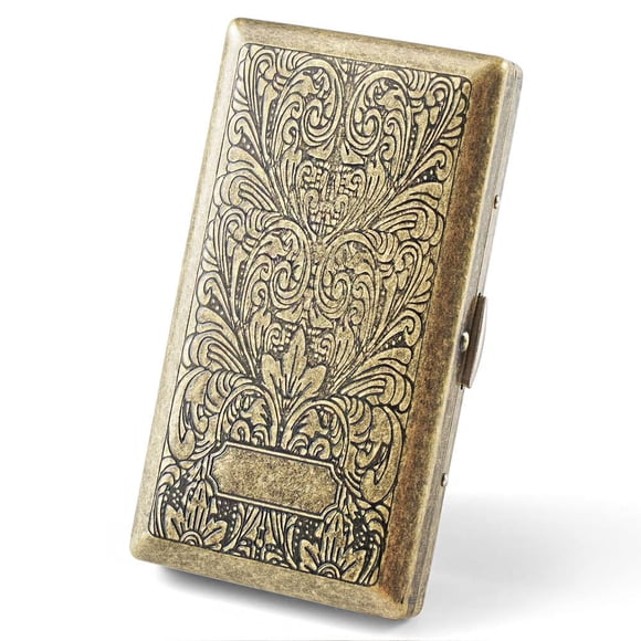 LAICAIW Cigarette Case 100s for Women Man King Size Mini Tobacco Box Metal Retro 100mm 3.93 inch 14 Capacity Sturdy Double Sided Spring Clip Open Pocket Holder Vintage Bronze