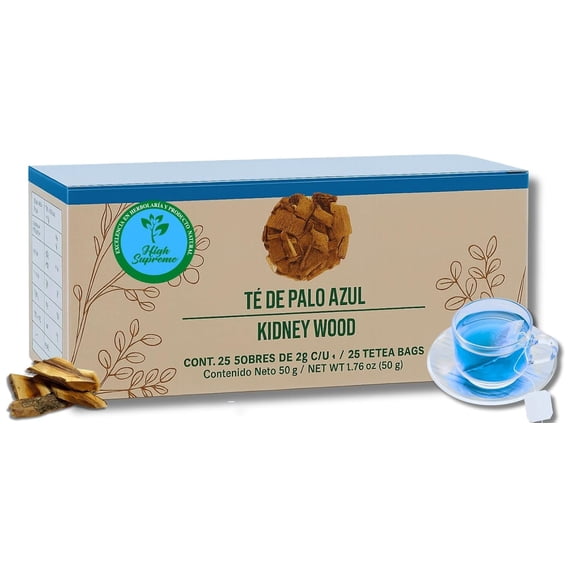 Palo Azul Herbal Tea – 25 Tea Bags –Kidneywood (Blue Stick) Infusion – 100% Natural, Vegan, Non-GMO, Hecho en México-Caffeine-Free – by High Supreme