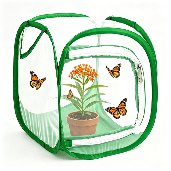 MISSMILE Butterfly House Habitat Insect Cage Clear See through Pop-Up Collapsible Butterfly Enclosure-Small 12"X12"X12", Clear See through Pop-Up Collapsible Butterfly House