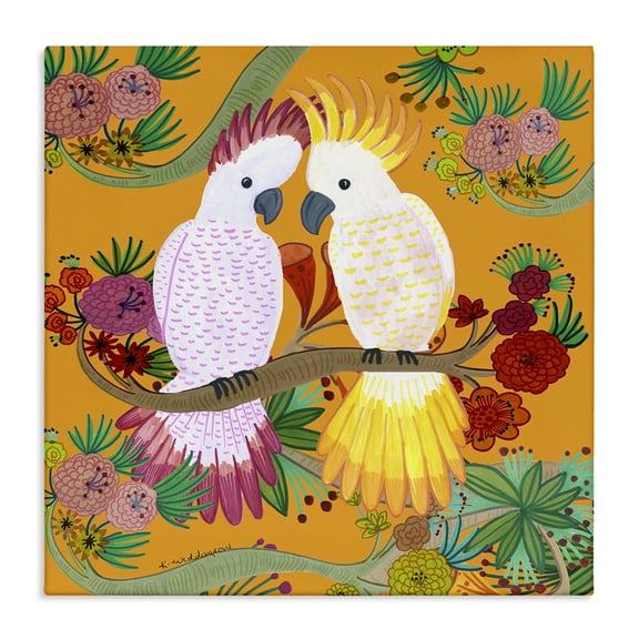 Stupell Industries Bright Cockatoos & Foliage Animals Painting Wrapped Canvas Canvas Art Print Wall Art, 17 x 17