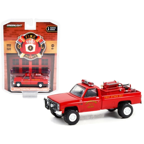 1986 Chevrolet C20 Custom Pickup Truck Red First Attack Unit "Lawrenceburg Fire Dept" (IN) 1/64 Diecast Model Car by Greenlight