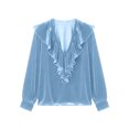 thumbnail image 6 of ClodeEU Women V Neck Ruffle Trim Long Sleeve Velvet Blouse,Casual Elegant Loose Dressy Shirt Light Blue,Women's Plus XXXL, 6 of 6