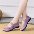 thumbnail image 5 of XIMIN Women's Flower Embroidered Slip On Knitting Flat Loafers Breathable Elastic Mesh Comfy Platform Non Slip Walking Nurse Shoes Casual Walking Sneakers (6.5, Purple), 5 of 9