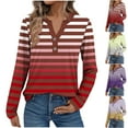 thumbnail image 2 of ShiShine Women's Casual Printed Striped V-Neck Long Sleeve T-shirt Blouse Loose fit Button Tops, 2 of 5