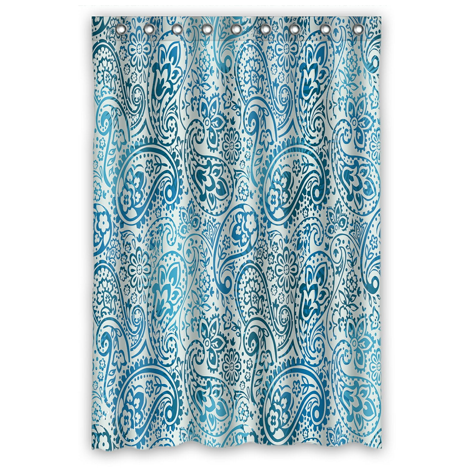 PHFZK Flower Floral Shower Curtain, Paisley Blue Polyester Fabric Bathroom Shower Curtain 48x72