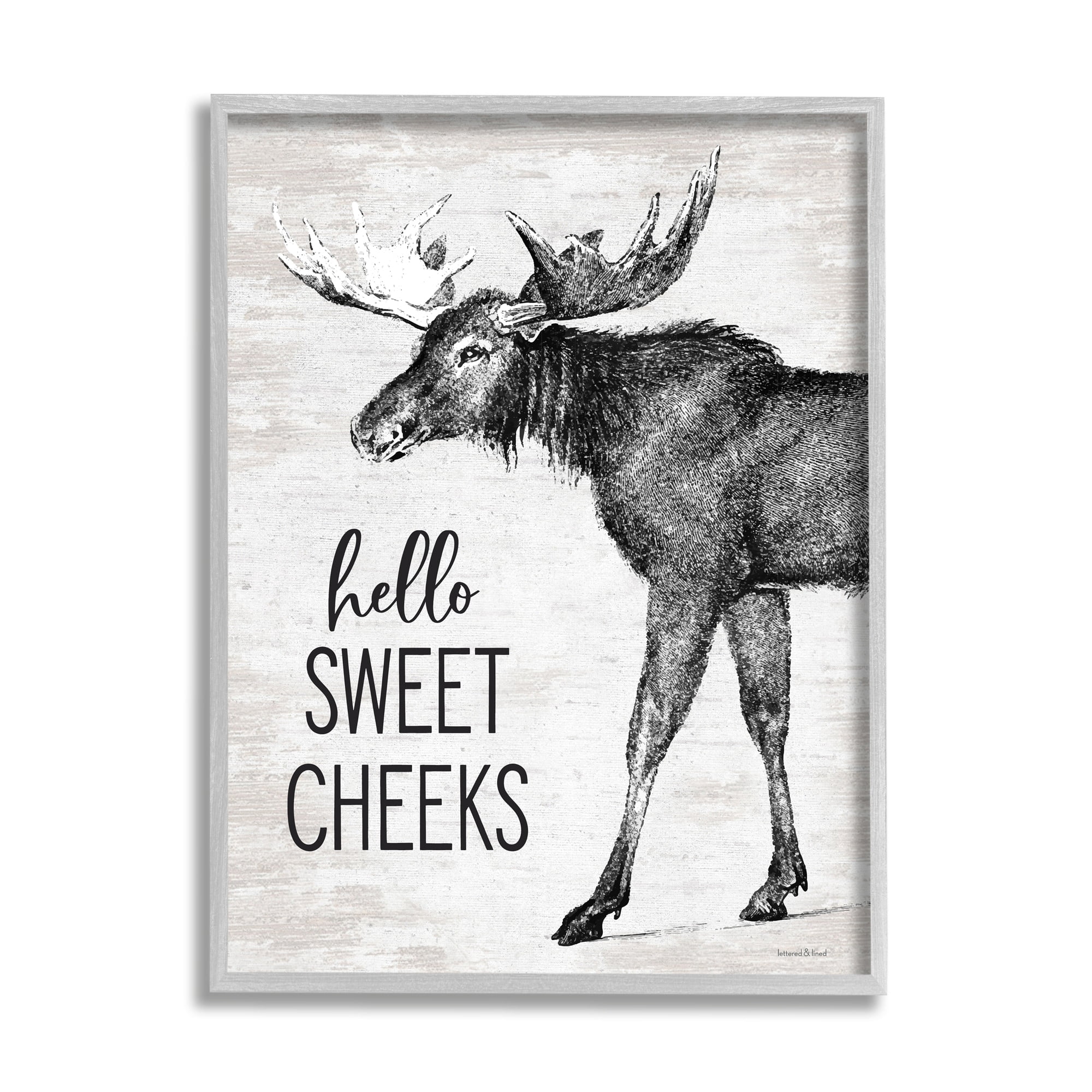 Hello Sweet Cheeks Funny Bathroom Humor Rustic Moose 16 in x 20 in Framed Painting Art Print, by Stupell Home Décor