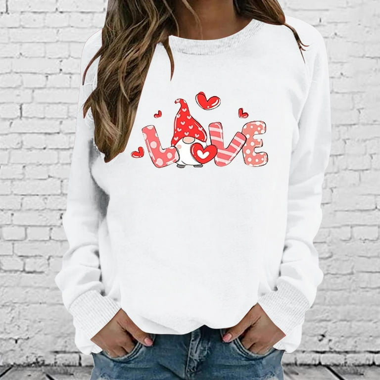 Amtdh Womens Sweatshirts Casual Sweatshirts Crewneck Long Sleeve Shirts for Women  Oversized Tops for Girls Y2K Clothes Raglan Valentine's Day Print Gifts for  Girlfriends Tee Shirts White XXL 