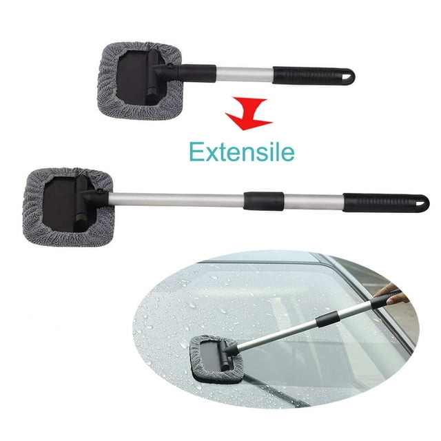 MesaSe Windshield Cleaner Microfiber Car Window Cleaner with 4 Reusable and Washable Microfiber Pads and Extendable Handle Auto Inside Glass Wiper Kit Windshield Cleaner Tool Gray