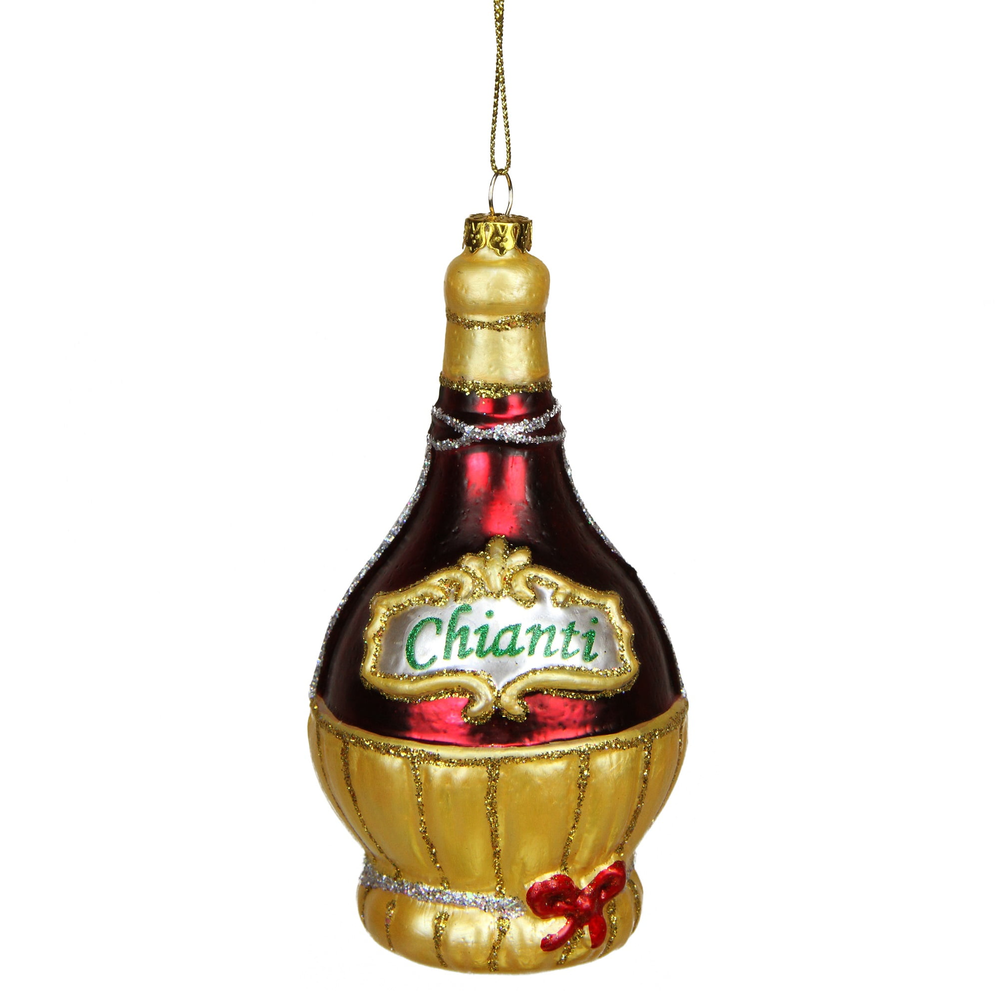 5" Red and Gold Chianti Wine Bottle Glass Christmas Ornament Walmart
