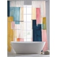 thumbnail image 5 of Abstract Sheer Curtains 84 Inches Long 2 Panels Geometric Color Block Lines Oil Painting Modern Style Light Filtering Semi Sheer Window Curtains Drapes for Bedroom Living Room 52"x84", 5 of 7