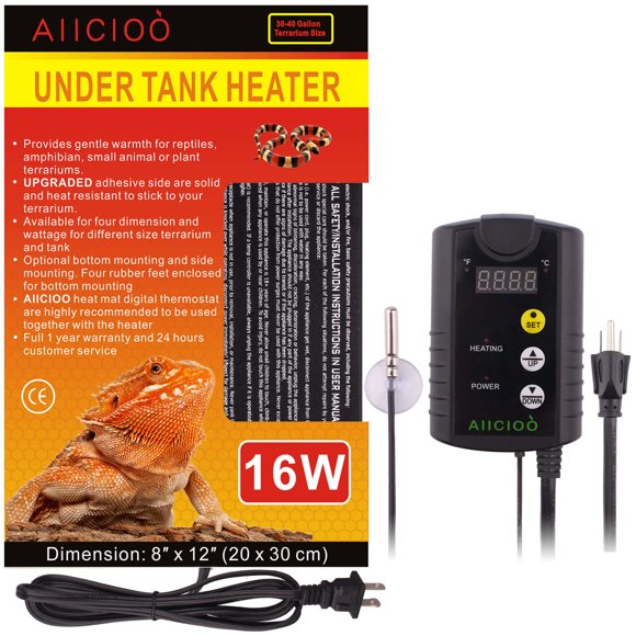 Calentador para debajo del tanque con almohadilla térmica Aiicioo con termostato de 16 W