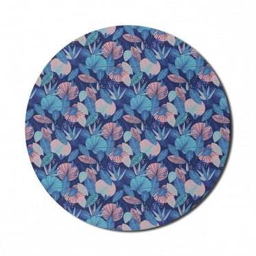 Floral Mouse Pad for Computers, Botanical Themed Tropical Foliage Pattern in Nighttime Colors Abstract Concept, Round Non-Slip Thick Rubber Modern Gaming Mousepad, 8" Round, Multicolor, by Ambesonne