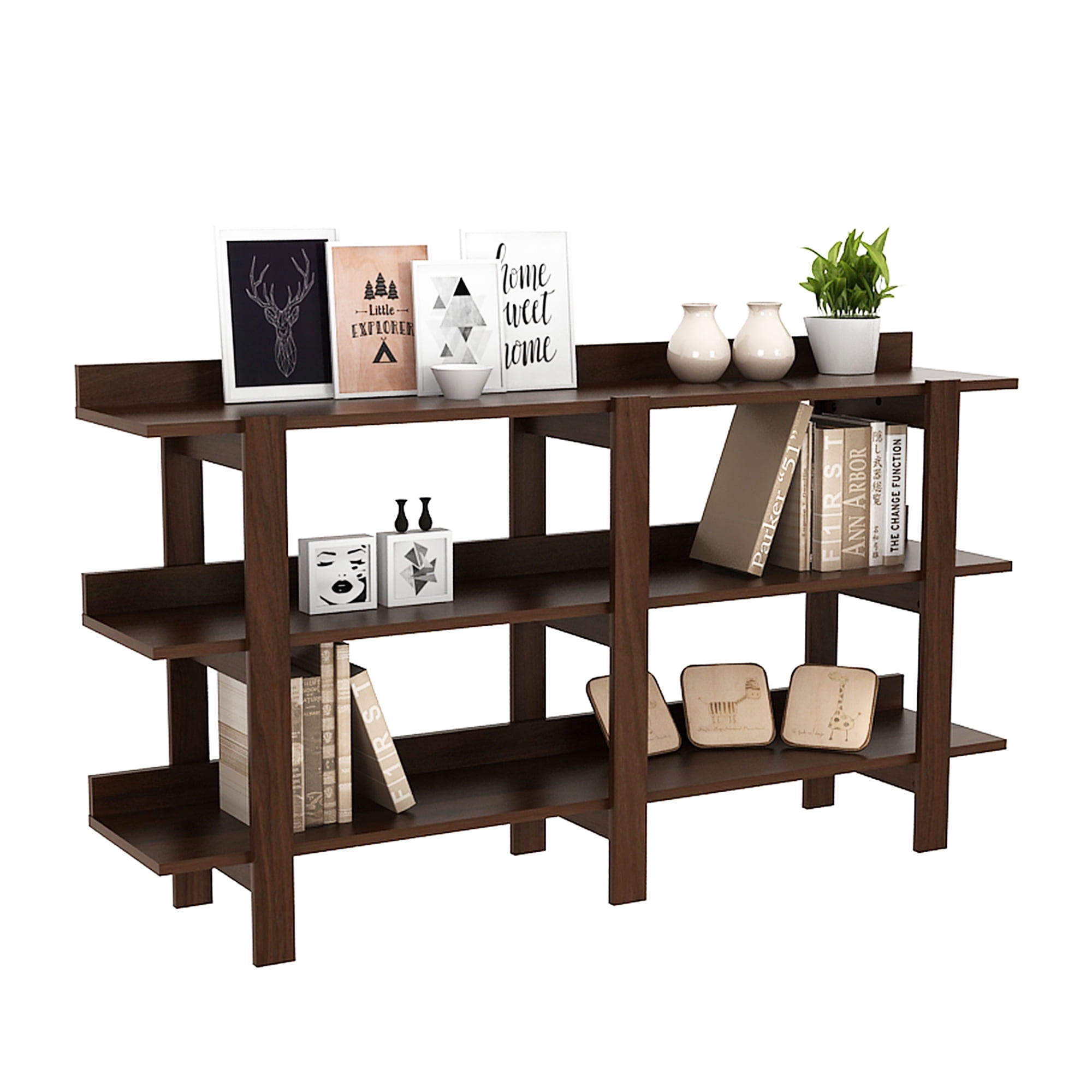 Costway 59 3 Tier Console Table With Storage Wooden Sofa Entryway Table Brown Walnut Walmart Com Costway 59 3 Tier Console Table With Storage Wooden Sofa Entryway Table Brown Walnut Walmart Com