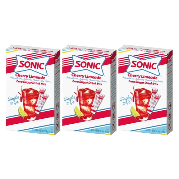 Sonic Singles To Go Powdered Drink Mix, Cherry Limeade, 6 Sticks Per Box, 3 Boxes Included (18 Sticks Total)