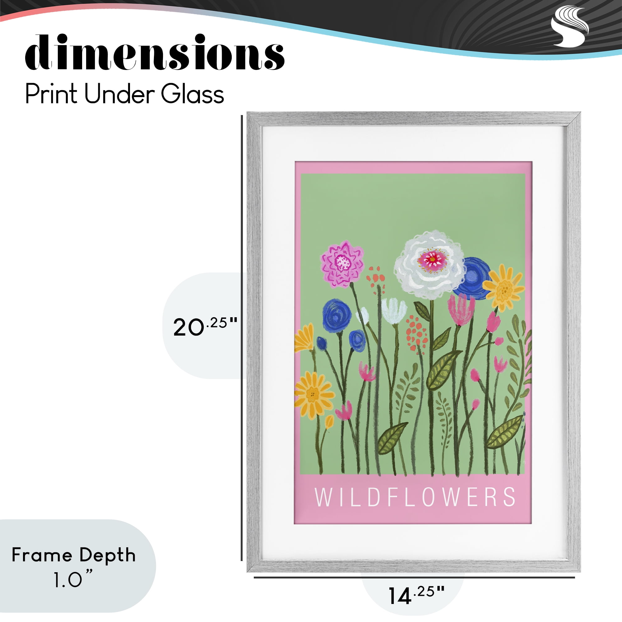 Stupell Industries Wild Flowers with Pink Border Gray Framed Print Under Glass, design by Elizabeth Medley