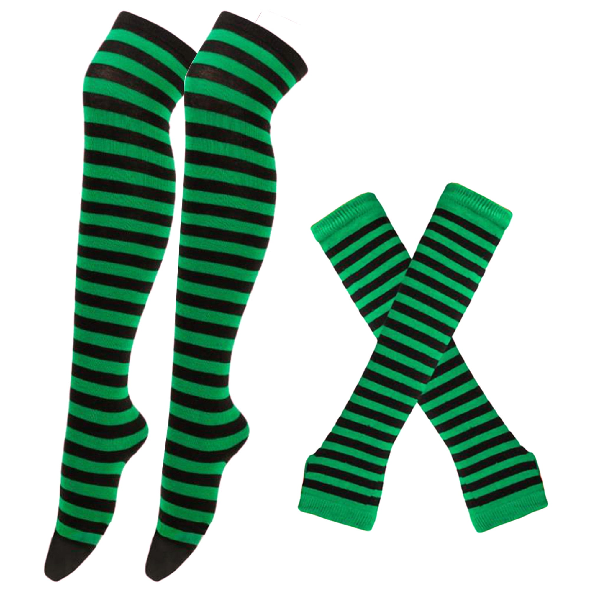 Eyicmarn Women Stockings and Gloves Set, Striped Knitted Over Knee High