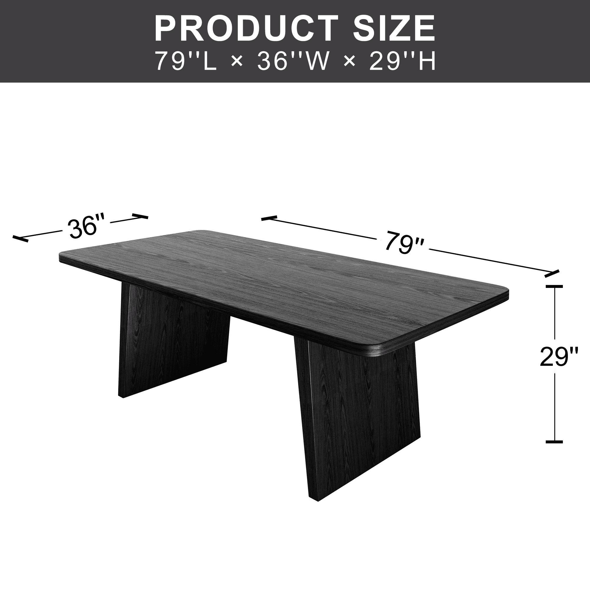 MAYEERTY Modern 79*36*29" Black Rectangular Dining Table with Splayed Legs, Seats 8