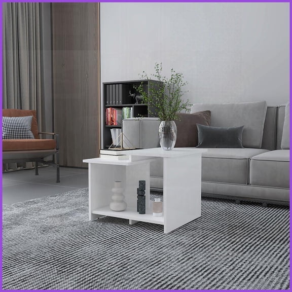 Geometric Melamine White Coffee Table for Living Room - Open Storage & Easy to Clean