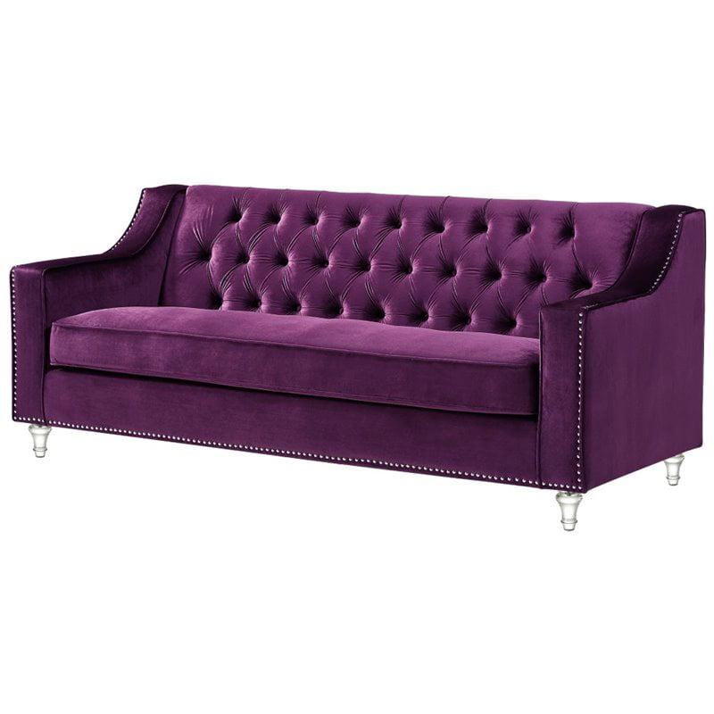 Jackson Purple Velvet Sofa - Button Tufted - Lucite Acrylic Legs