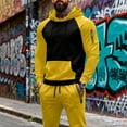 thumbnail image 4 of Stamzod Men Sweatsuits Sets Fashion Patchwork Long Sleeve Hoodies Jogger Sweatpants 2 Piece Casual Track Suits Mens Fall Winter Activewear Yellow K XXL, 4 of 9