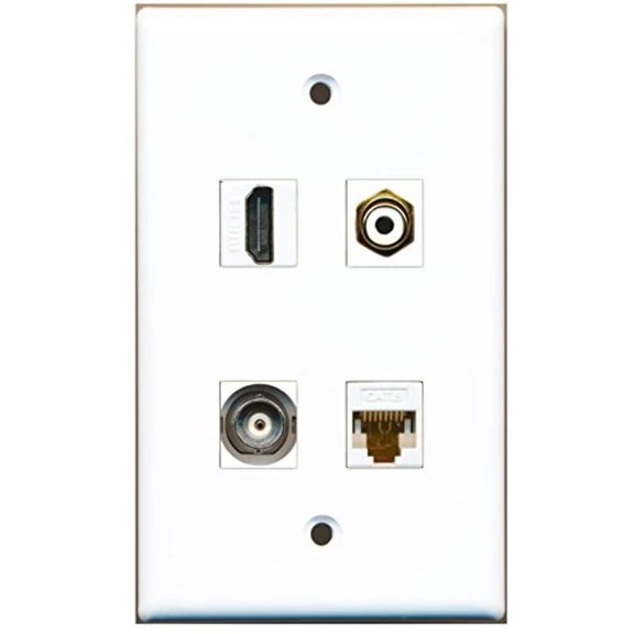 RiteAV - 1 Port HDMI 1 Port RCA White 1 Port BNC 1 Port Cat6 Ethernet White Wall Plate