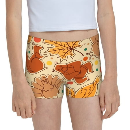 Pofeuu Autumn Animal Maple Leaves Print Soft Cotton Girls Boyshort panties Toddler Underwear-XX-Small