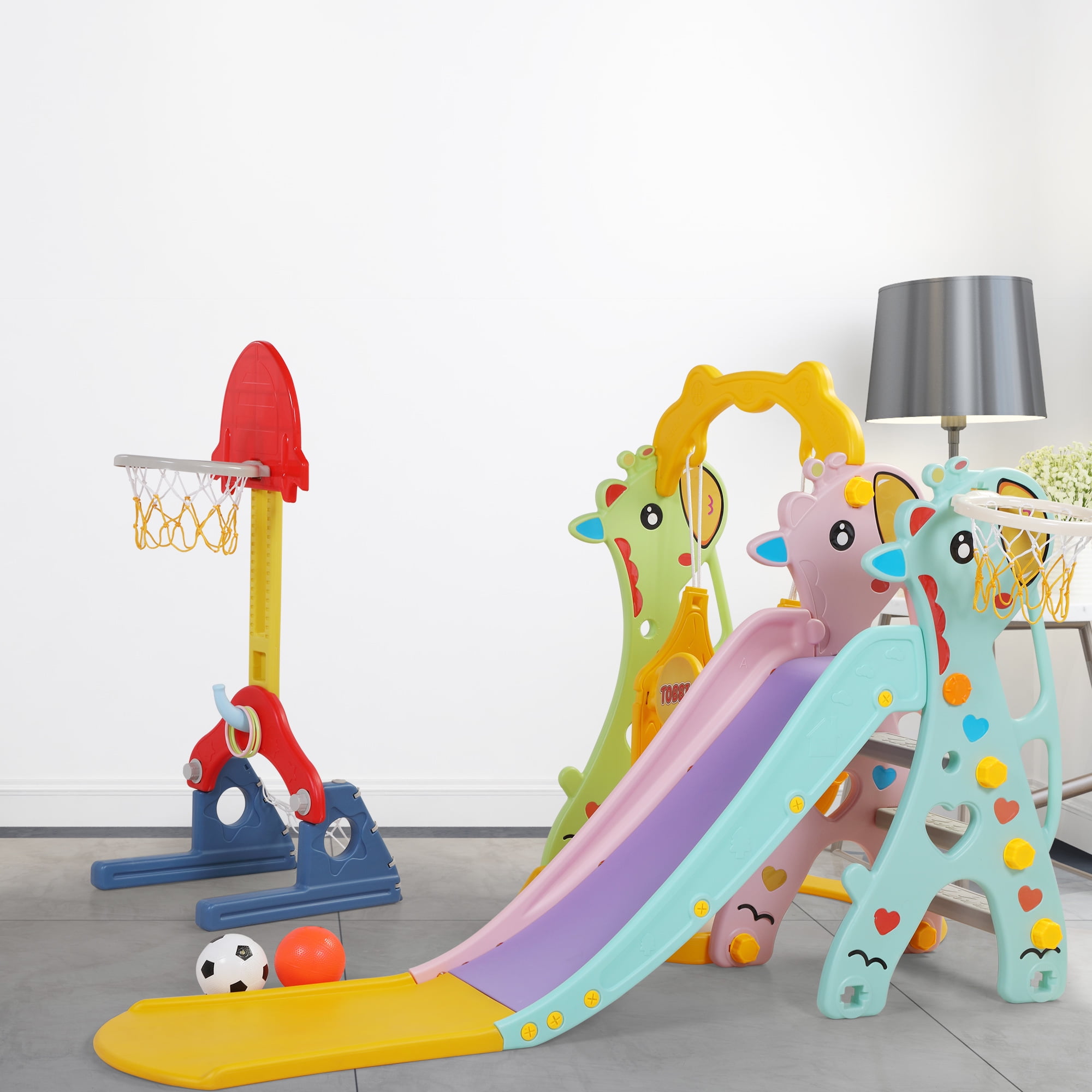 Tobbi 5 in 1 Toddler Slide and Swing Set Kids Climber Slide Playset