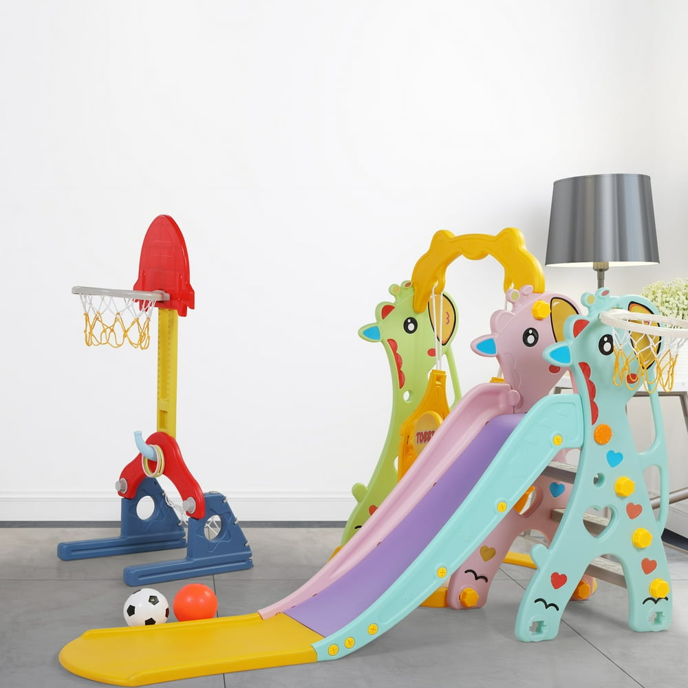 Tobbi 5 in 1 Toddler Slide and Swing Set Kids Climber Slide Playset