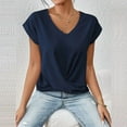 thumbnail image 2 of MORTTIC Women's Knotted V-Neck Elegant Short Sleeve Blouse Lightweight Casual Top for Spring Summer Dark Blue，M, 2 of 4