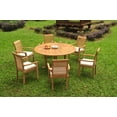 thumbnail image 4 of Grade-A Teak Dining Set: 6 Seater 7 Pc: 60" Round Table And 6 Mas Stacking Arm Chairs Outdoor Patio WholesaleTeak #WMDSMS11, 4 of 4