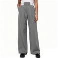 thumbnail image 3 of Girls Wide Leg Dress Pants, Elastic Waist Straight Leg Trousers with Pockets, School Uniform Casual Pants for Kids, Grey, 11-12 Years, 3 of 5