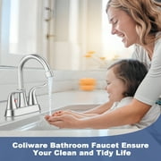 Coliware 2-Handle Centerset Bathroom Sink Faucets, Lead-Free Stainless Steel Bathroom Faucet Monomando Brush Nickel with Pop-Up Drain 2 Water Supply Hoses for 3 Hole Sink, Close Faucet Bathroom Set